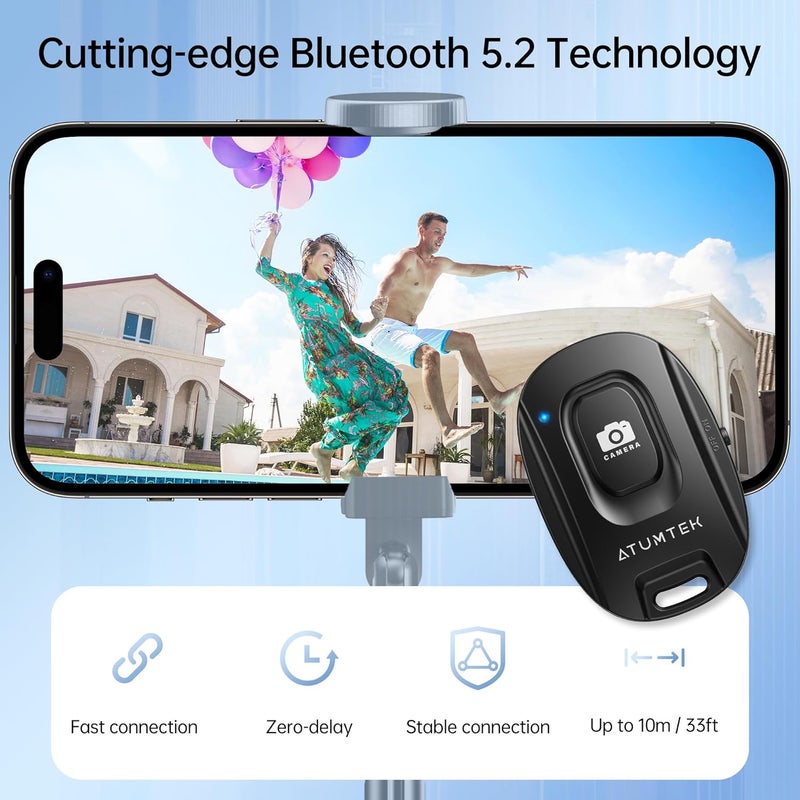 ATUMTEK Camera Remote Shutter for iPhone and Android Smartphones (2 Pack), Wireless Phone Remote Control Selfie Button for Photos and Videos (Bluetooth 5.2), Wrist Strap Included, Black - Image 2